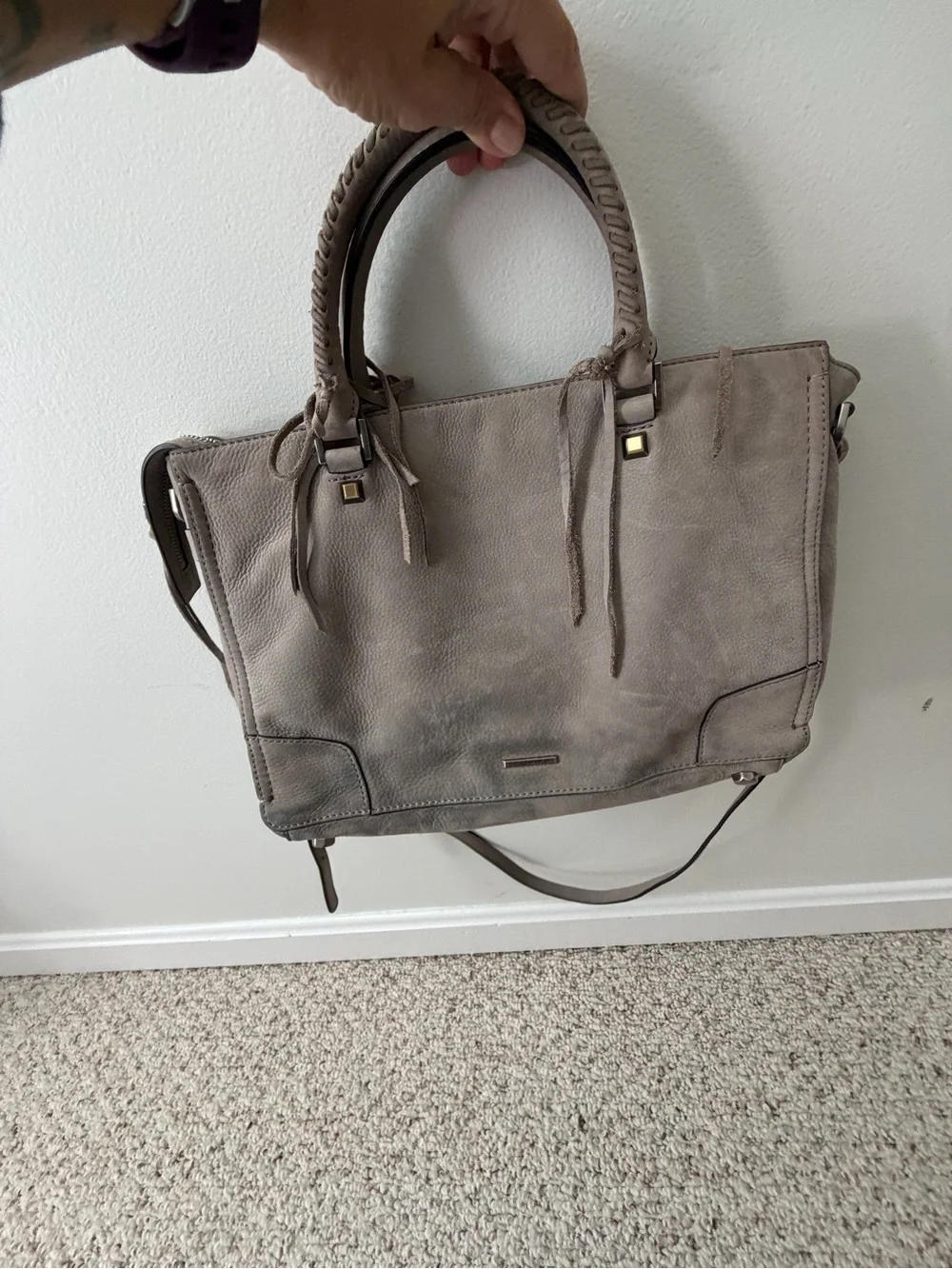Rebecca Minkhoff Braided-Handle Taupe Satchel Handbag